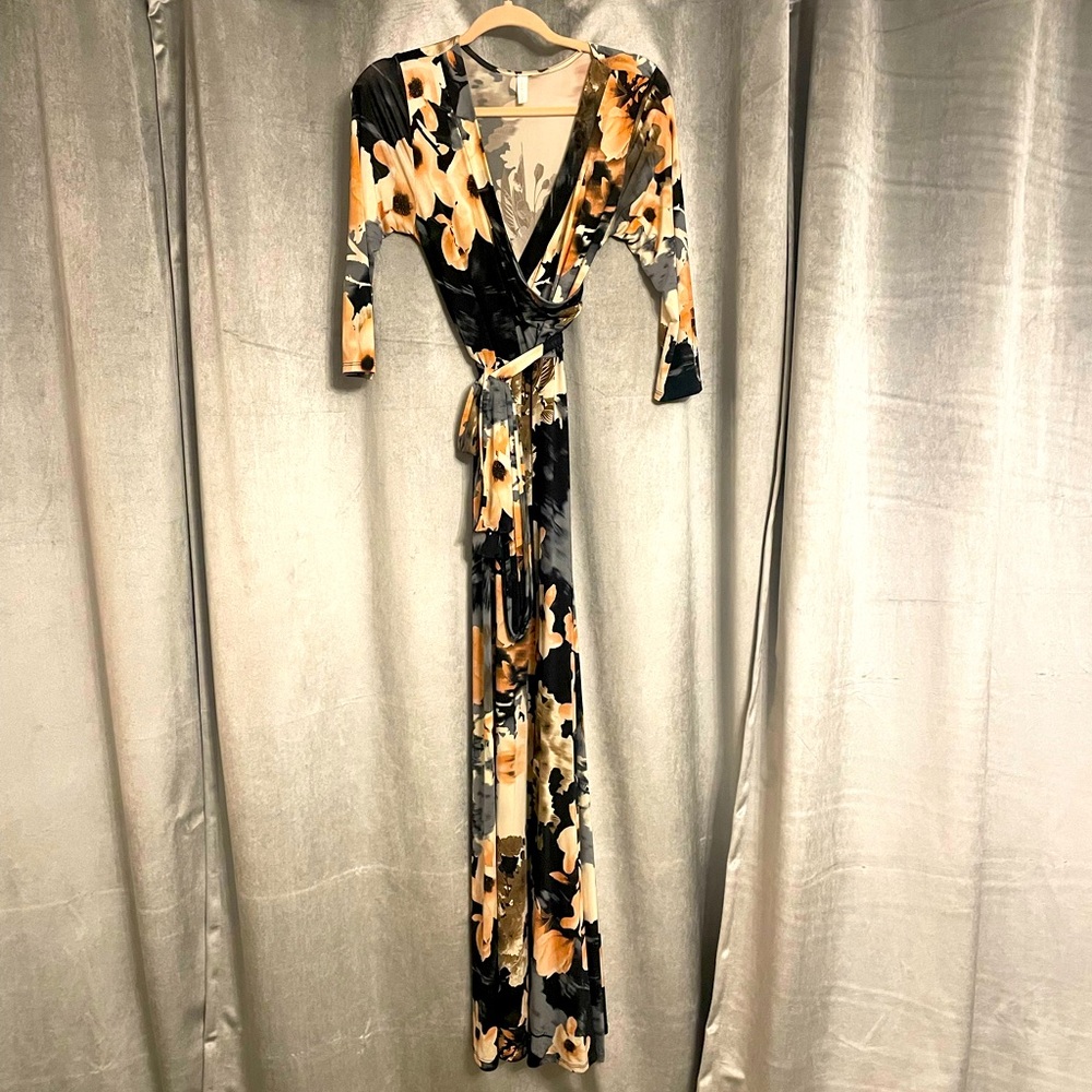 Pinkblush Floral Maxi Dress - Black and Orange